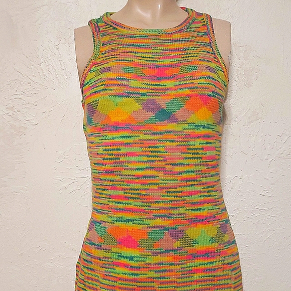 NWT, FACTORY SEALED. Meena Cuties Bodycon Colorburst Bohemian Knit Mini Dress - Picture 4 of 8